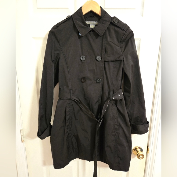 Kenneth Cole Reaction Jackets & Blazers - Kenneth Cole Women's Double-Breasted Black Trench Coat Short Size Medium